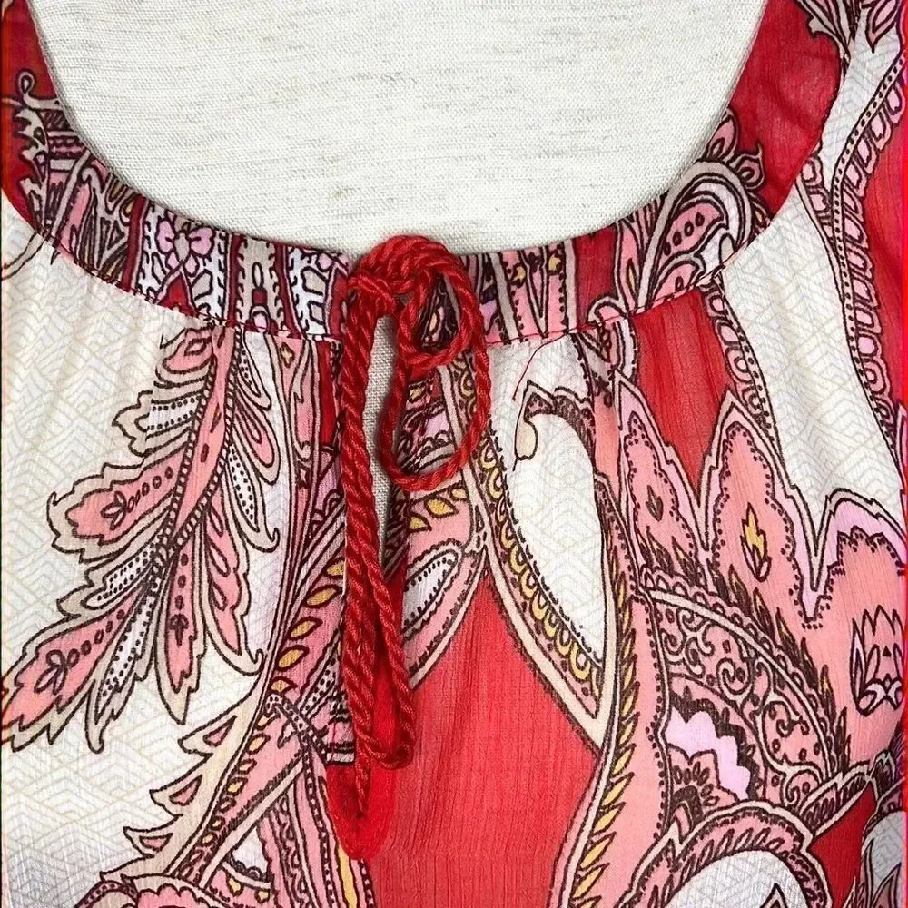 NWT Rose & Olive Boho Style Paisley Print Top Blouse with Tassels